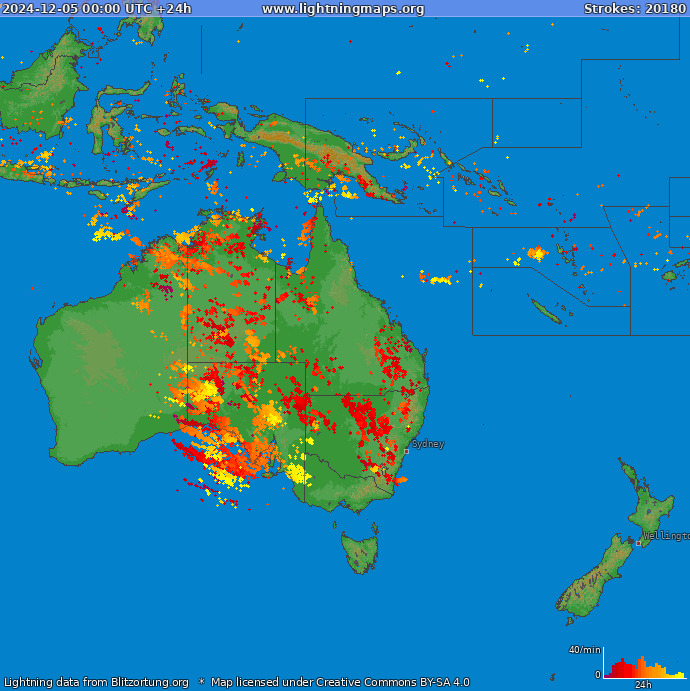 Mapa blesků Oceania 05.12.2024