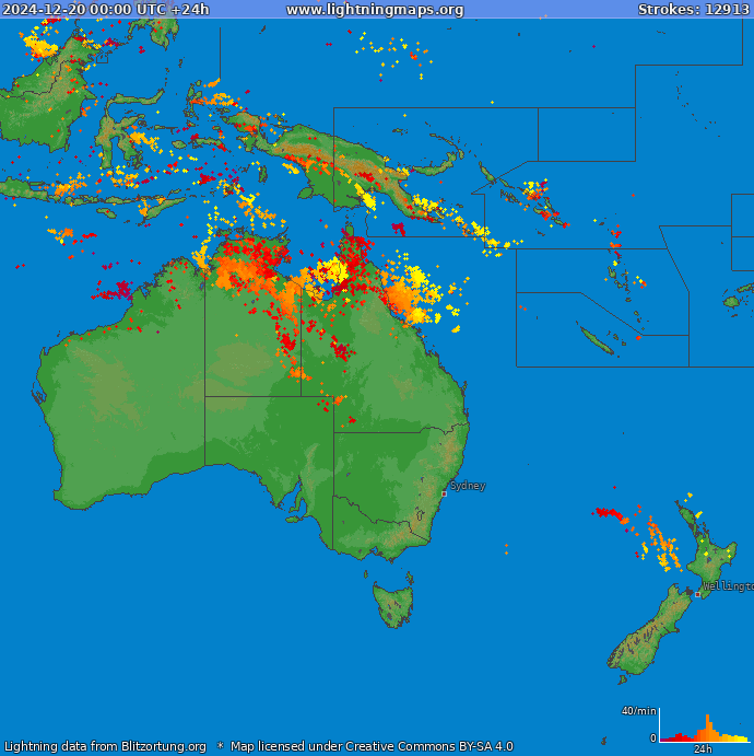 Mapa wyładowań Oceania 2024-12-20