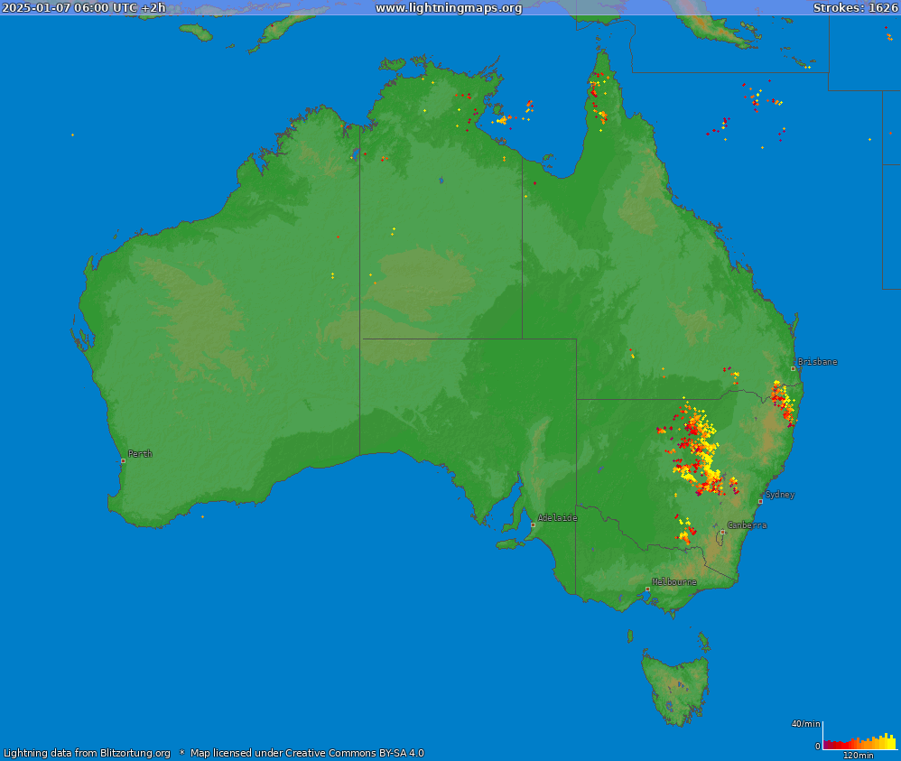 Lightning map Australia (Big) 2025-01-07 (Animation)