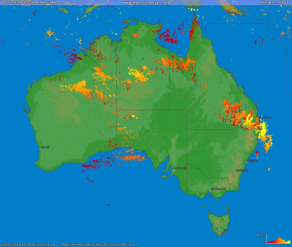 Lightning map Australia (Big) 2025-01-08