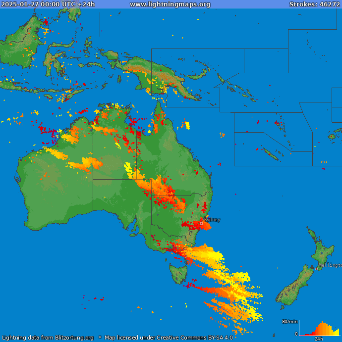 Lightning map Oceania 2025-01-27