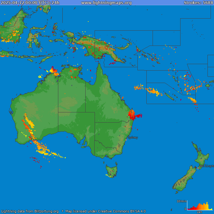 Lightning map Oceania 2025-04-12