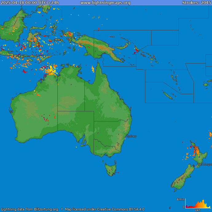 Lightning map Oceania 2025-04-18