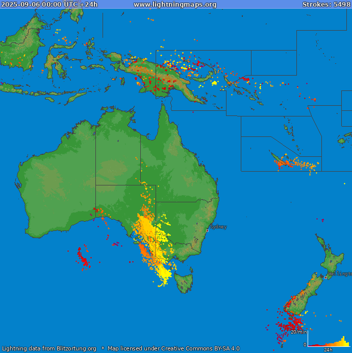 Mapa wyładowań Oceania 2025-09-06