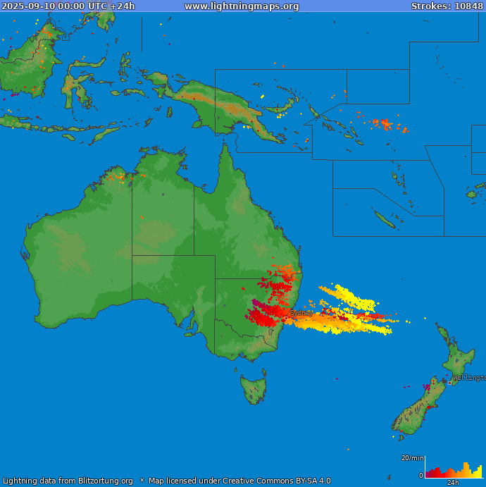 Mapa blesků Oceania 10.09.2025