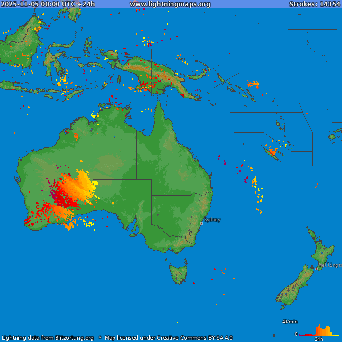 Lightning map Oceania 2025-11-05