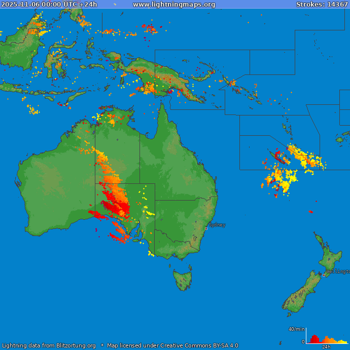 Карта блискавок Океанія 06.11.2025