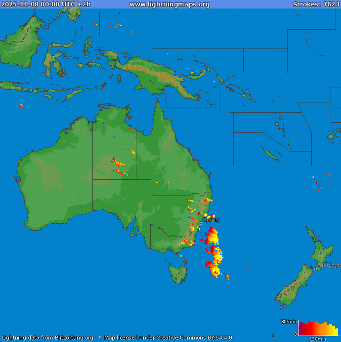 Carte de la foudre Oceania 08/11/2025 (Animation)