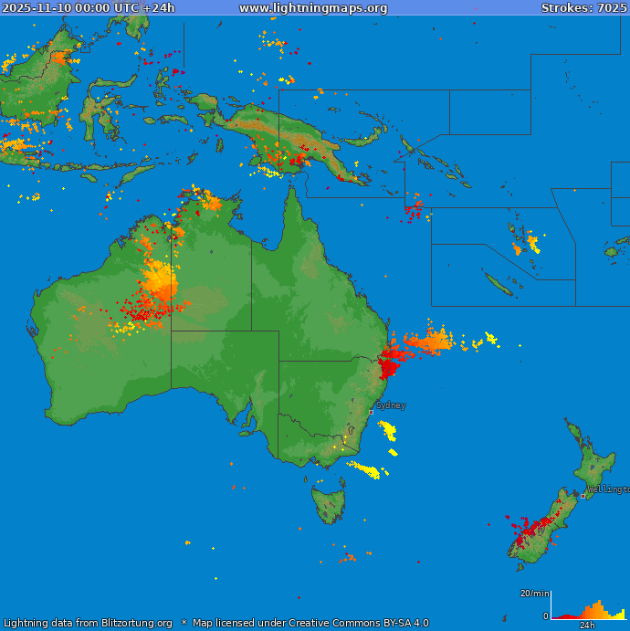 Bliksem kaart Oceania 10.11.2025