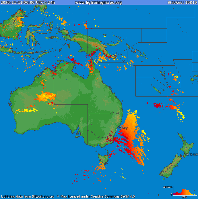 Mapa wyładowań Oceania 2025-11-11