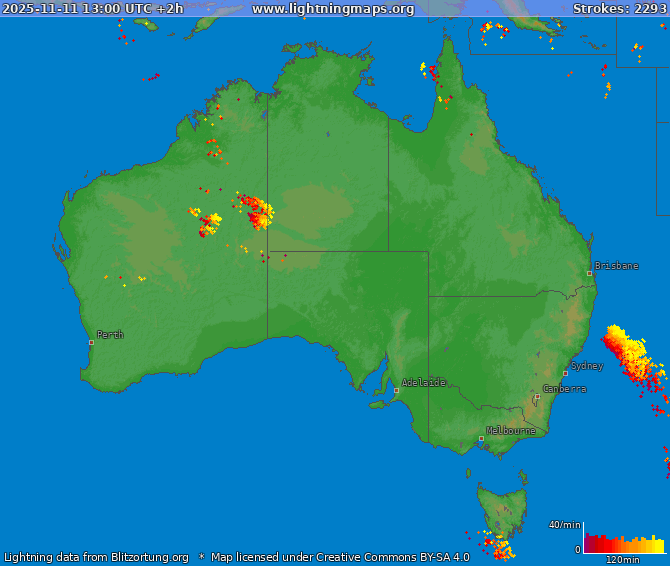 Lightning map Australia 2025-11-11 (Animation)