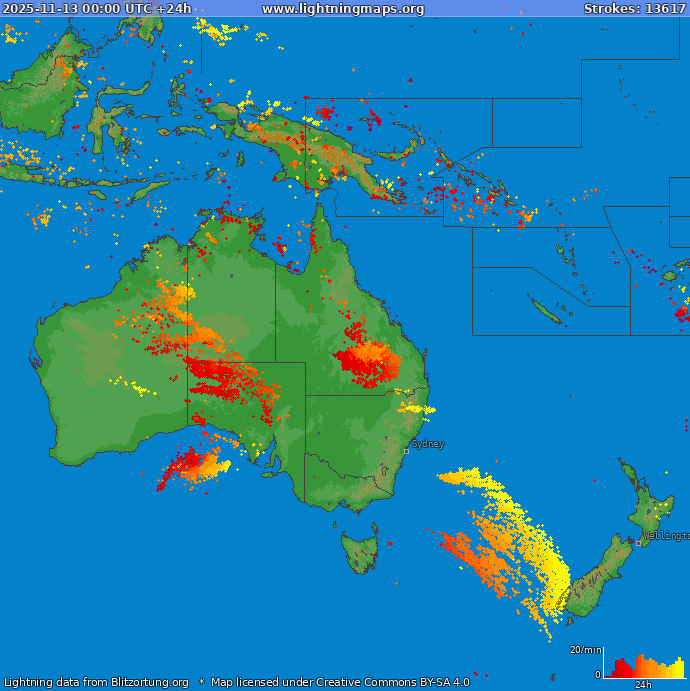 Mapa wyładowań Oceania 2025-11-13