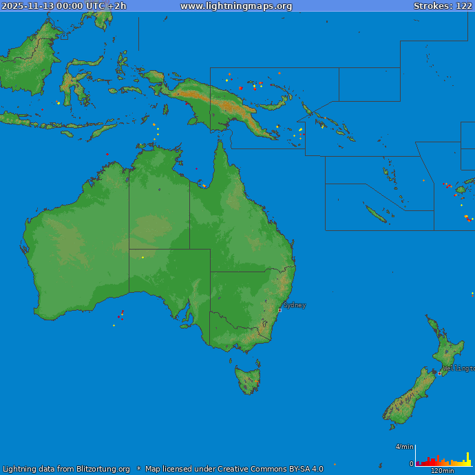Lightning map Oceania 2025-11-13 (Animation)