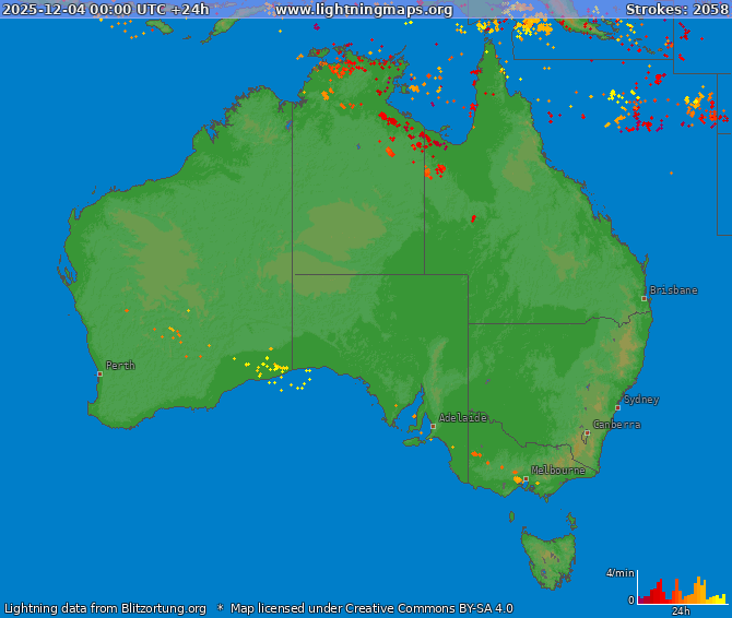 Lightning map Australia 2025-12-04