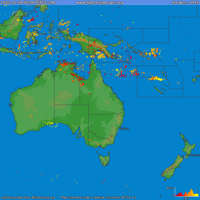 Lightning map Oceania 2025-12-04