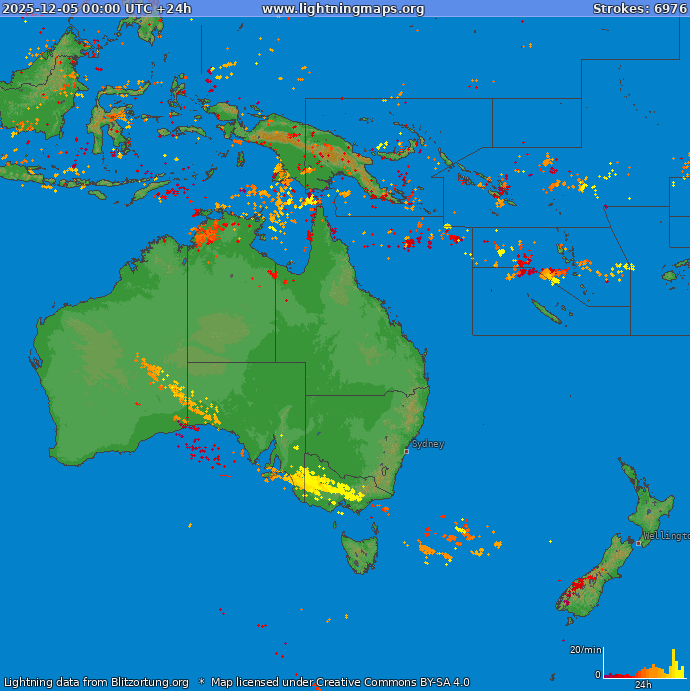 Lightning map Oceania 2025-12-05