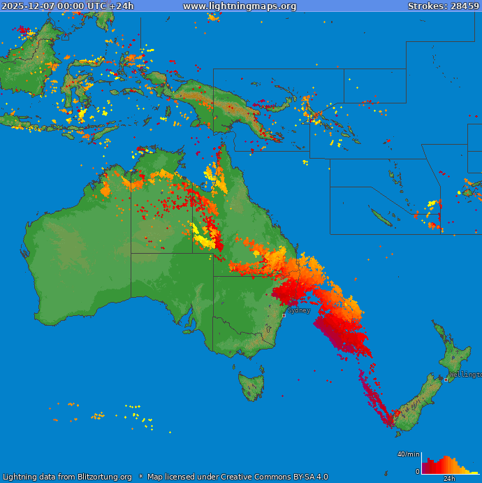 Mappa dei fulmini Oceania 07.12.2025
