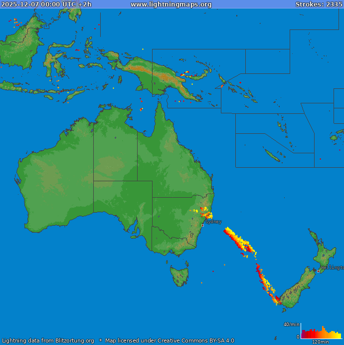 Bliksem kaart Oceania 07.12.2025 (Animatie)