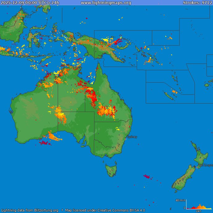 Lightning map Oceania 2025-12-09