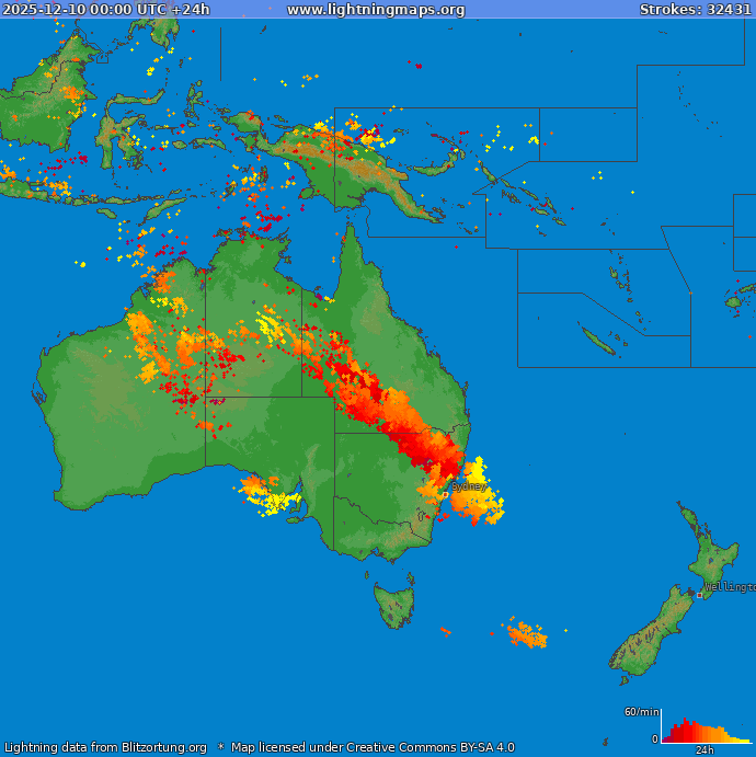 Carte de la foudre Oceania 10/12/2025