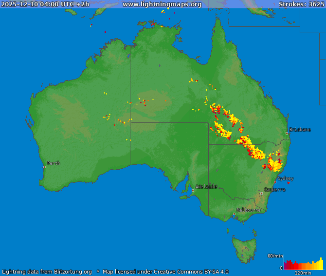 Lightning map Australia 2025-12-10 (Animation)