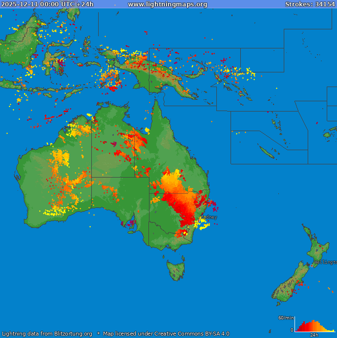 Карта блискавок Океанія 11.12.2025