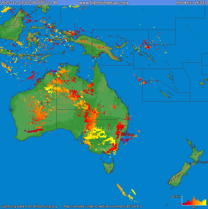 Lightning map Oceania 2025-12-12