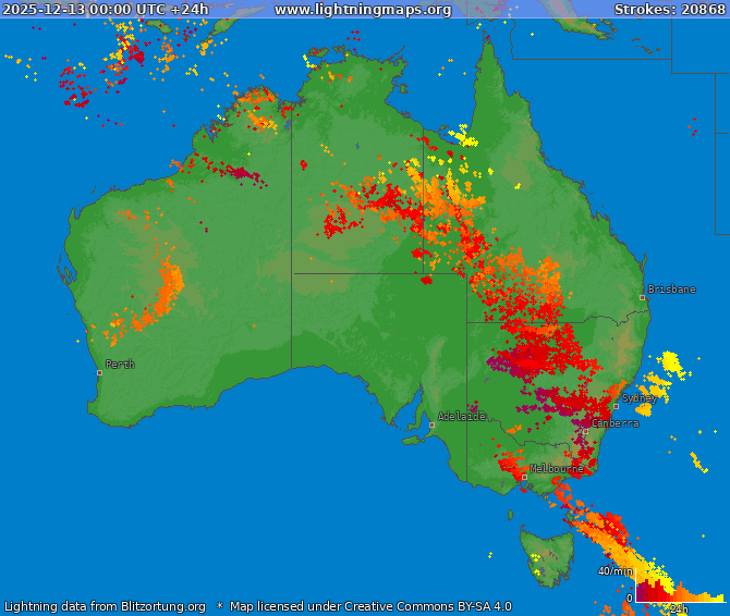 Карта блискавок Австралія 13.12.2025