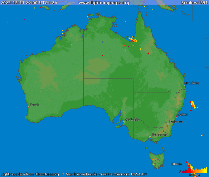 Lightning map Australia 2025-12-14 (Animation)