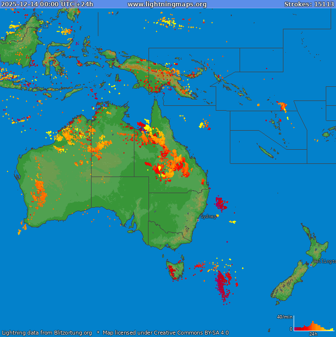 Lightning map Oceania 2025-12-14