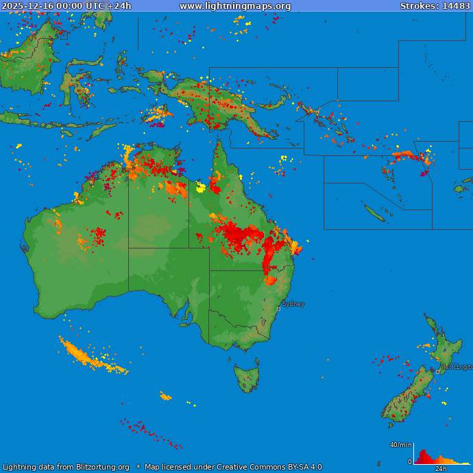 Lightning map Oceania 2025-12-16