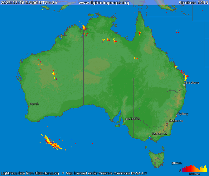 Lightning map Australia 2025-12-16 (Animation)