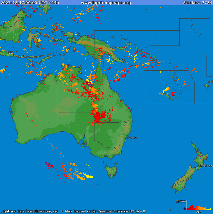 Lightning map Oceania 2025-12-17
