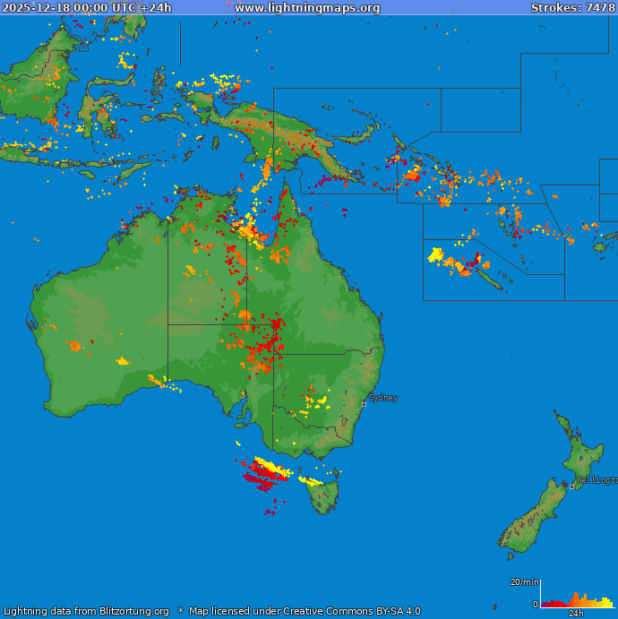 Lightning map Oceania 2025-12-18