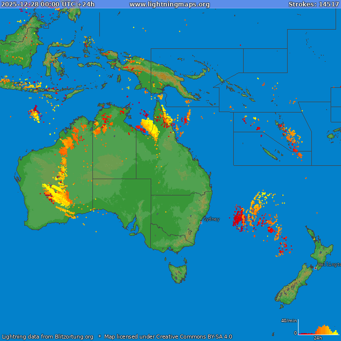 Carte de la foudre Oceania 28/12/2025