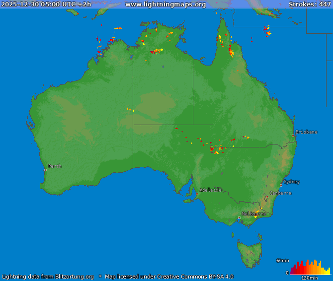 Lightning map Australia 2025-12-30 (Animation)
