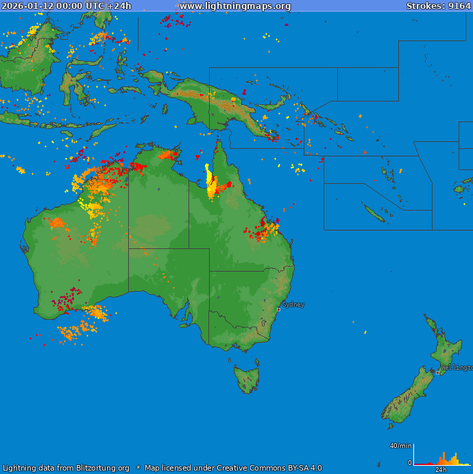 Carte de la foudre Oceania 12/01/2026