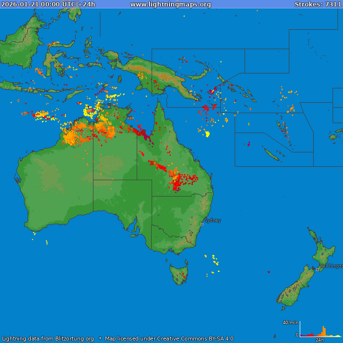 Lightning map Oceania 2026-01-21