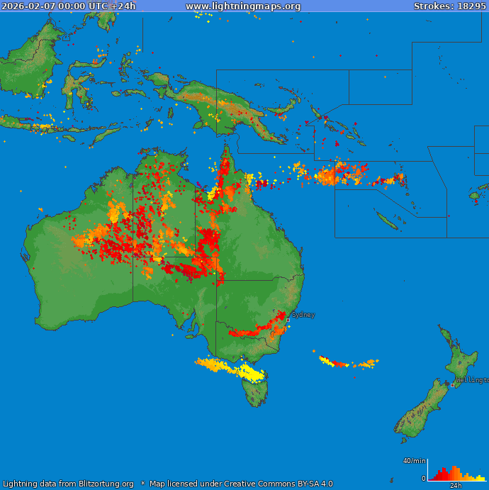 Mappa dei fulmini Oceania 07.02.2026