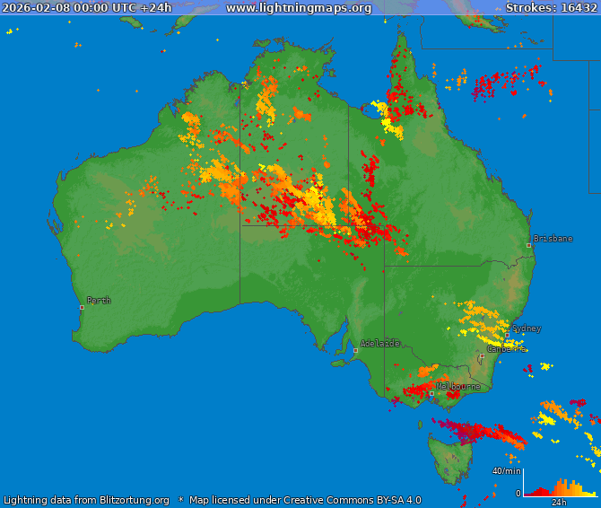 Lightning map Australia 2026-02-08