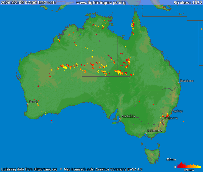 Lightning map Australia 2026-02-09 (Animation)