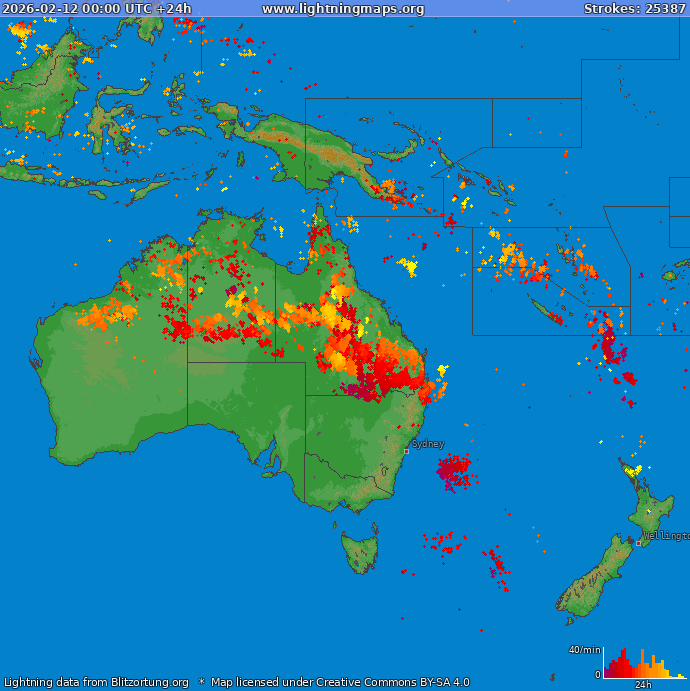 Lightning map Oceania 2026-02-12