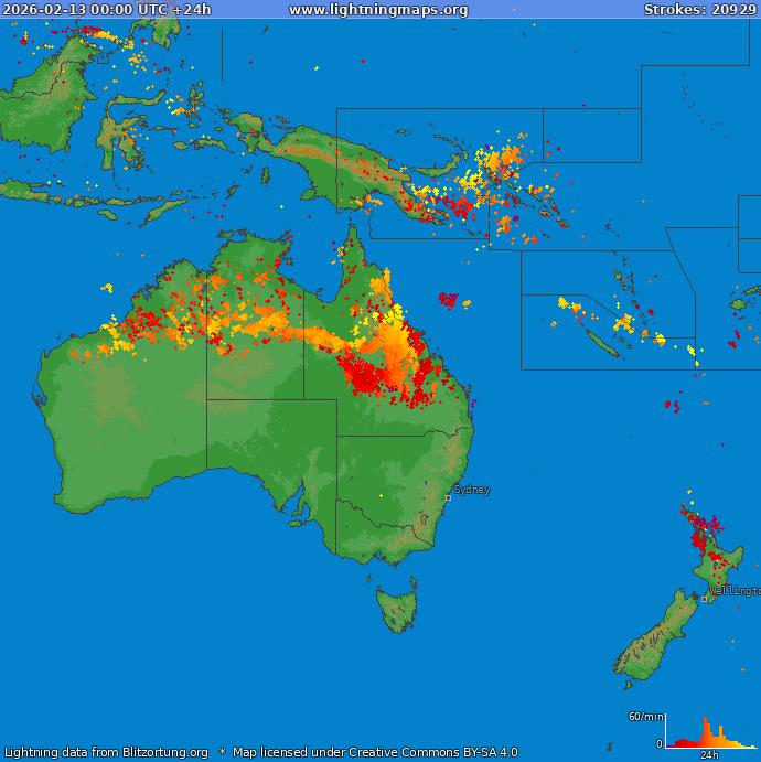 Carte de la foudre Oceania 13/02/2026