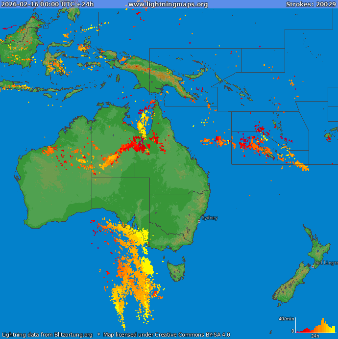 Lightning map Oceania 2026-02-16