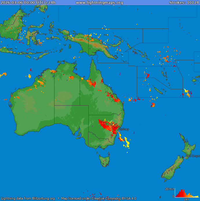 Lightning map Oceania 2026-03-06