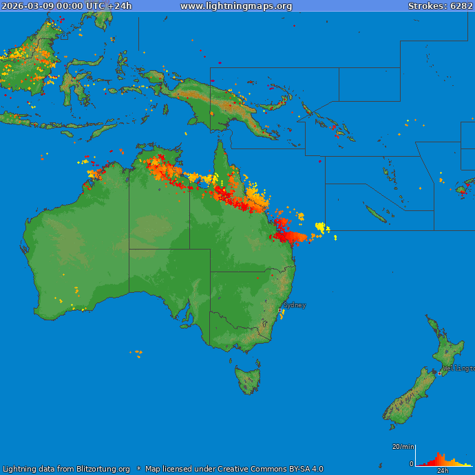 Lightning map Oceania 2026-03-09