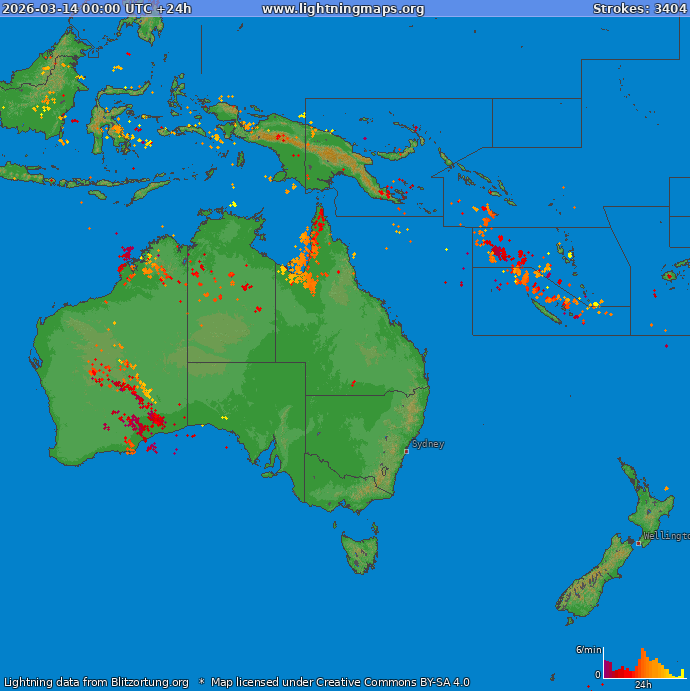 Mapa blesků Oceania 14.03.2026