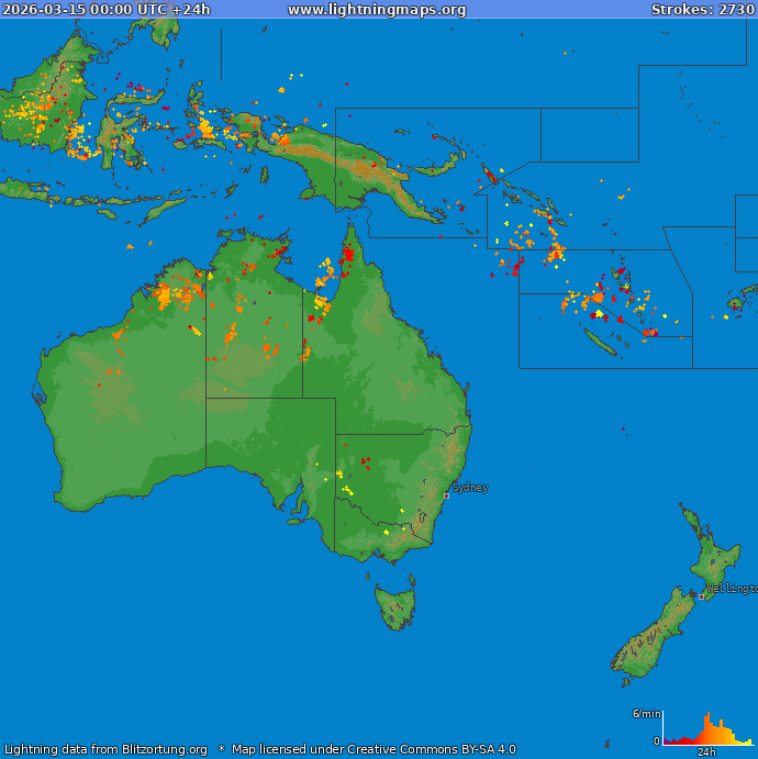 Mappa dei fulmini Oceania 15.03.2026