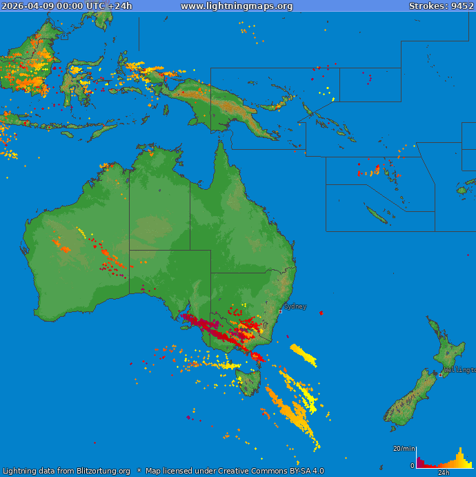 Lightning map Oceania 2026-04-09
