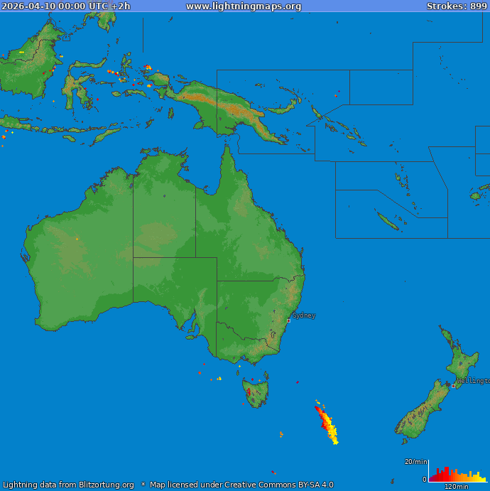 Lightning map Oceania 2026-04-10 (Animation)